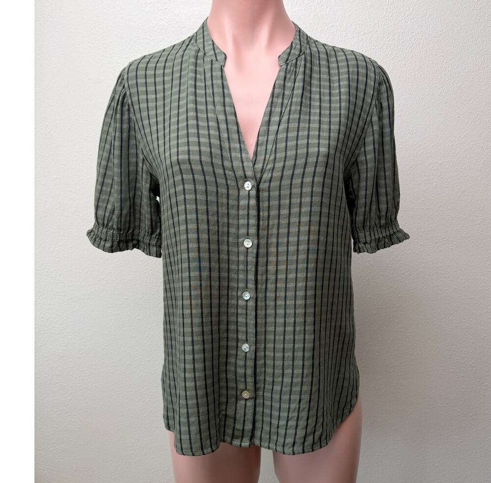Cloth and Stone Green Plaid Puff Sleeve Linen Buttondown Women's US S